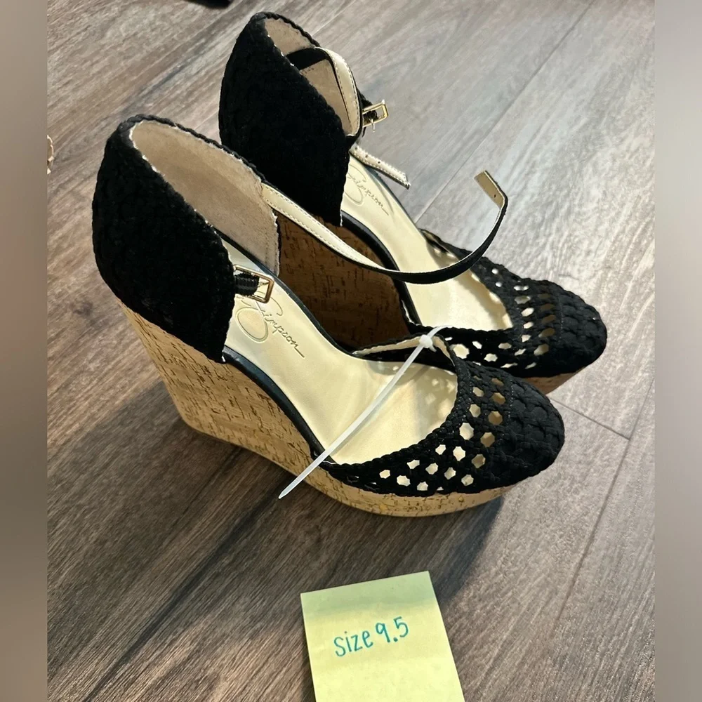NEW! JESSICA SIMPSON Womens Black Marshela Cork Wedge Sandal 9.5📦